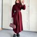 Women's Clothing Elegant High Neck Slim Fit Knit Dress & Cardigan Set For Women - Autumn Winter Long Sleeve Turtleneck Outfit In Maroon & Beige_ecoleips.com