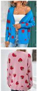 Women's Strawberry Jacquard Cardigan – Oversized V-Neck Long-Sleeve Cover-Up (S-XXL)_ecoleips.com