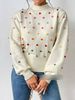 "Women's Colorful Yarn Ball Knit Sweater, Soft & Cozy Pullover, European Style Fashion, Casual Winter Wear, S/M/L/XL"_ecoleips.com
