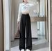 Fall Winter High-Waisted Flared Dress Pants For Women – Fleece-Lined Wide-Leg Trousers With Straight Cut & Elegant Tailoring (Black, Gray, White )_ecoleips.com