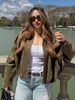 Women's Clothing Flannel-Lined Bomber Jacket – Oversized Aviator Coat With Lapel Collar (Spring Streetwear, 9 Colors)_ecoleips.com