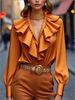 Women's Clothing Elegant Commuter Women's Suit V Neck Long Sleeve Slim Fit Fashion Trouser Set European American Style_ecoleips.com