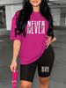 Summer Women's Casual Fashion NEVER Give Up Letter Printed Loose T-shirt Shorts Two-piece Set Summer Sportswear Suitable For Daily Wear-174_ecoleips.com