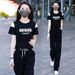 Women's Contrast Color Casual Sports Suit Short Sleeved Top And Wide Leg Pants Two Piece Set Stylish Slimming Trendy 2026_ecoleips.com
