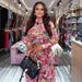 Women's Slim Fit Floral Print Dress Set Long Sleeve Sheer Mesh Fashionable Outfit_ecoleips.com