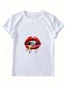 Women Summer Crew Neck Short Sleeve T-Shirt, Glossy Red Lips Diamond Golden Drip Sparkle Graphic Casual White Loose Hip Hop Streetwear Tee Top_ecoleips.com