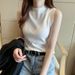 White Women's Tank Top With A Half-high Collar, Versatile For Summer, Tight-fitting Sleeveless Knitted Top, Can Be Worn_ecoleips.com