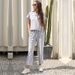 New Short Sleeve Gray Striped Round Neck Casual Suit Women's Summer_ecoleips.com