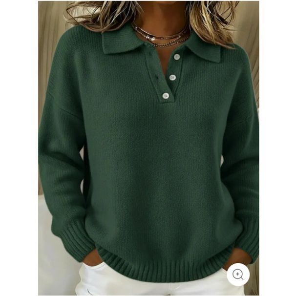 Autumn/Winter Casual And Laid-Back Style Women's Polo Shirt With Flared Collar, Long Sleeves, And Buttoned Sweater Top_ecoleips.com