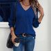 WG143 New European And American Style Women's V-Neck Ribbed Knit Casual Comfortable Long Sleeve Solid Color Top_ecoleips.com