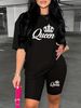 Summer Women's Casual Fashion Queen Letter Graphic Print Loose T-shirt Shorts Two-piece Set Sportswear Suitable For Daily Wear-156_ecoleips.com