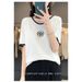 Women's Clothing Summer Women's Curved Beaded Ice Linen Silk V Neck Short Sleeve T-Shirt Thin Color Block Floral Print Knitted Top_ecoleips.com