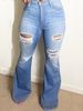 Light Blue Plus Size Stretch Ripped Jeans Wide Leg Flare Denim For Women Regular Thickness Solid Color England Style Fashion_ecoleips.com