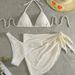 Adjustable Crisscross Back 3-Piece Bikini Set Solid Color Drawstring Ties Versatile Swimwear Ensemble_ecoleips.com