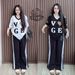 Women's American Style Fashion Summer Set Color Block Loose Short Sleeve Slimming Wide Leg Pants Casual Two-Piece Outfit_ecoleips.com