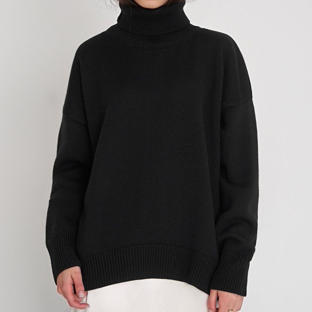 Classic Turtleneck Knit Sweater For Women - Loose Fit Winter Pullover In Solid Colors_ecoleips.com