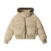 Women's Clothing Women's Thickened Hooded Faux Fur Collar Short Jacket - Vintage Style Cozy Winter Coat (Navy Blue, Khaki)_ecoleips.com