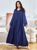 Muslim Party Dress For Women - Long Sleeve Retro Abaya With Nail Diamond Embellishments_ecoleips.com
