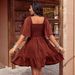 2026 European And American Plus Size Bohemian Style Embroidered Square Buckle Collar Ruffle Short_ecoleips.com
