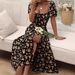 European And American Women's Clothing New Small Fresh Floral Slim Slit European And American Suspender Dress Female_ecoleips.com