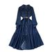 Spring Autumn 2027 High Quality Fashion European-USA Style Women High-End Elegant Lapel Single-Breasted Waist-Cinching Pocket Denim A-Line Dress_ecoleips.com