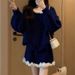 2025 Fall/Winter New Lazy Style Outfit: Knitted Sweater And Lace Skirt Two-Piece Set For Petite Women_ecoleips.com