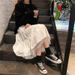 Preppy Korean Style Mesh Patchwork Midi Skirt High Waisted Slimming Long Skirt for Female Students Trendy Fairy like Instagram_ecoleips.com