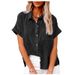 New Women's Solid Color Linen Shirt Short Sleeve Casual Loose Shirt_ecoleips.com