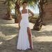Sexy Hot Girl Bodycon Dress Spaghetti Strap Open Back Design Ruched Details High Split Slimming Tight Party Dress For Women_ecoleips.com