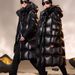 Women's Clothing Black Gold Shiny Long Puffer Coat Winter Warm Hooded Jacket With High Collar, Oversized Pocket, Zipper Closure (S-2XL)_ecoleips.com