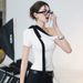 Summer Asymmetrical One-Shoulder Women's T-Shirt Color Block Ribbon Detail Top European And American Style Women's Clothing_ecoleips.com