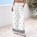 Women's Bohemian Print Wide Leg Pants High Waist Lace-Up Trousers Spring Summer England Style Fashion Polyester_ecoleips.com