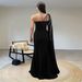 Women's Black Fishtail Evening Dress With Long Sleeves & Shawl - Elegant Diamond-Embellished Formal Gown_ecoleips.com