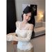 Purely Desirable Hot Girl Camisole Top For Women, Autumn And Winter Two-piece Off-shoulder Long-sleeve T-shirt With Lace_ecoleips.com