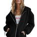 Women's Cute Hooded Zip-Up Jacket Oversized Sweatshirt With Drawstring Casual Pullover Thick Warm Cozy Fall Outerwear For Teen Girls_ecoleips.com