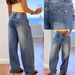 Women's Vintage Washed Wide Leg Jeans With Heart Back Pockets, Loose Casual Denim Trousers For Daily Streetwear_ecoleips.com