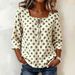 Vintage Polka Dot Square Neck Tie-Front Blouse With Flowy Three-Quarter Sleeves For Women_ecoleips.com