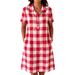 Women's Summer Plaid Print Shirt Dress Casual Loose Fit Short Sleeves European American Style Cross Border Fashion for Women_ecoleips.com