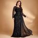 Elegant Sequined Patchwork Fitted round Neck Long Sleeve Cocktail Party Evening Dress for plus Size Women European American Style_ecoleips.com