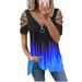 Aria Basics Aria Basics 2023 European And American Cross-border Clothing V-neck Zipper Pullover Printed Short-sleeve Loose T-shirt Women's_ecoleips.com