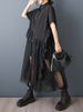 2026 Summer New Patchwork Mesh Shirt Dresses For Woman Short Sleeve Loose Casual Vintage Ladies Dress Fashion Elegant Clothing_ecoleips.com