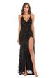 Elegant V-Neck Backless Slit Long Dress With Gold Sequin Embellishments - Sexy Evening Gown For Women, Clubwear, Party Dress, Summer Formal Dress_ecoleips.com