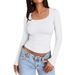 Women's Slim Fit Long Sleeve T-Shirt U-Neck Pullover Top Spring New Style Fashion Women's Clothing Shirt_ecoleips.com