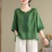 Chinese-Style Cotton-Linen Embroidered T-Shirt With V-Neck And Short Sleeves; Women's Summer Garment Featuring A Loose F_ecoleips.com