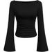 European And American Style Spicy Girl Solid Color Boat Neck Flared T-Shirt For Women 2025 Autumn Slim Fit Ruched_ecoleips.com