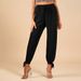 Voya European And American Foreign Trade Retro Fashion Commuter Black High-waisted Drawstring Slit Tie-up Jogger_ecoleips.com