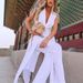 Women's Clothing Summer Linen Lapel White Sleeveless Solid Color Suit Trousers Two Piece Suit_ecoleips.com