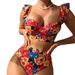 Fashionable Women's Strapless Two Piece Polyester Swimsuit European American Print Sexy Bikini New_ecoleips.com
