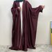 Hot Selling Fashionable Satin Diamond Trimmed Cardigan Muslim Style Batwing Sleeves Slits Loose Fit Abaya_ecoleips.com