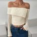 French-style Off-shoulder Bell-sleeve Long-sleeve T-shirt For Women, 2025 Spring New Slim-fit Design Short Top_ecoleips.com
